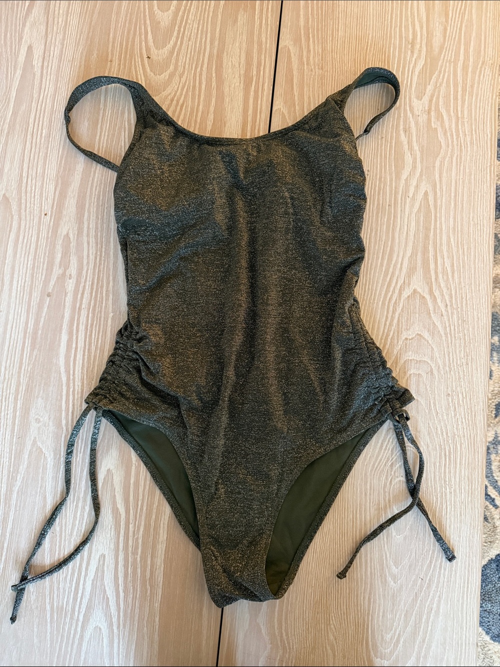 Women’s Olive Green One-Piece Swimsuit with Side Ties and sparkle